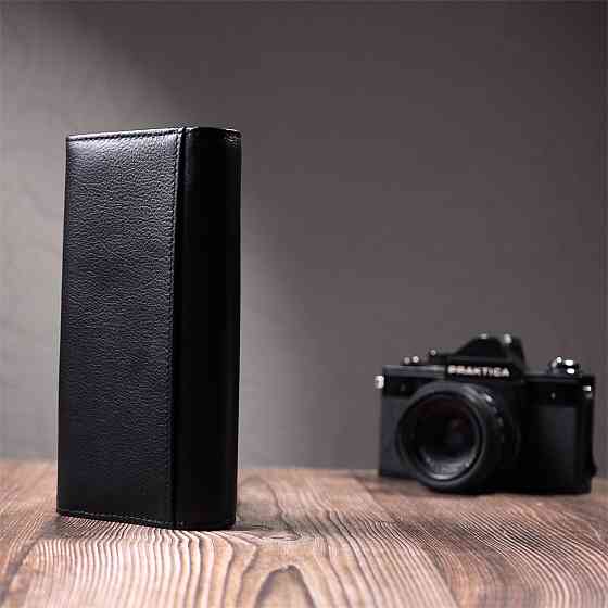 Функциональный женский кошелек с двумя клапанами из натуральной кожи ST Leather 22696 Черный Киев