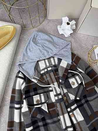 Женская теплая оверсайз рубашка с капюшоном турецкий двусторонний флис Полар Коричневый, 42/46 Одесса