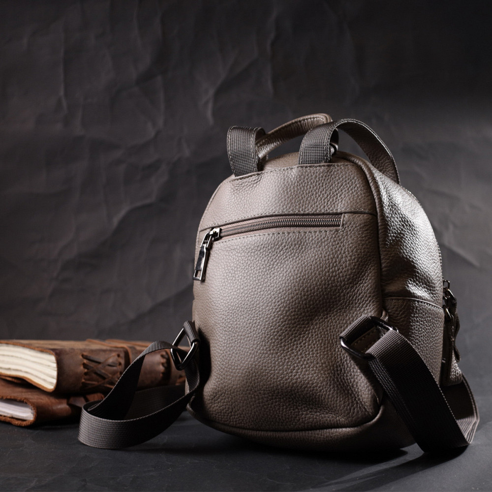 Женский компактный стильный рюкзак из натуральной кожи Vintage 22435 Серый Киев - изображение 9