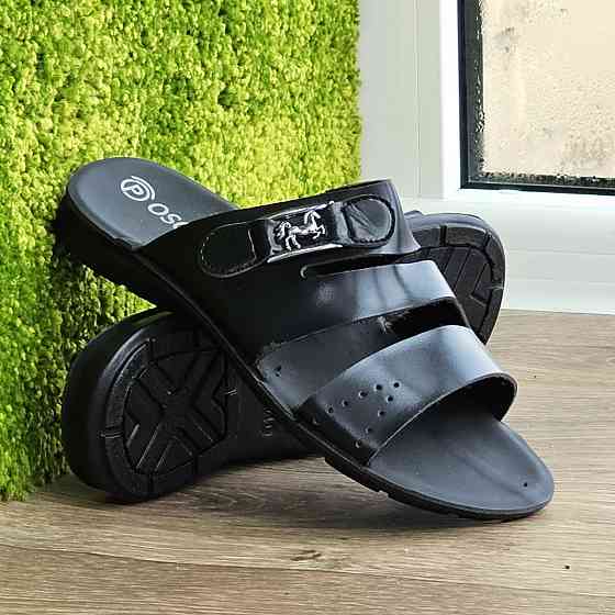 Мужские Шлёпанцы Тапочки Сланцы Чёрные Кожаные (размеры: 41,42,43,44,45) Днепр