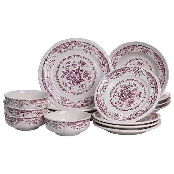 Столовий набір посуду тарілок 16 (шт) на 4 персони Bissi порцеляновий, обідній столовий сервіз тарілок Рожевий YY78-2A Коломия