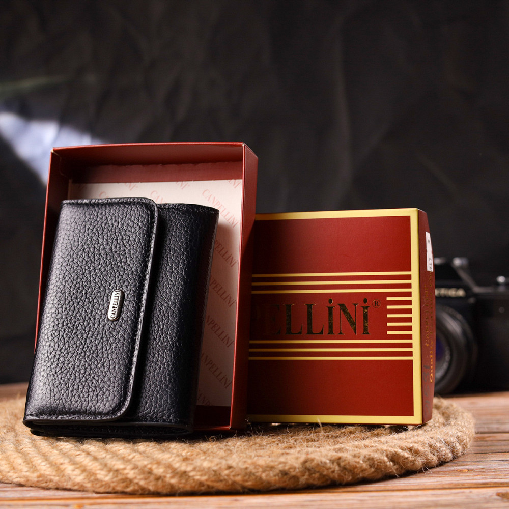 Классический женский кошелек из натуральной кожи флотар CANPELLINI 21591 Черный Киев - изображение 10