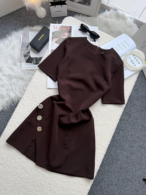 Жіноче базове мініплаття з декоративними ґудзиками креп костюмка Шоколадний, 46/48 Одеса - фото 5