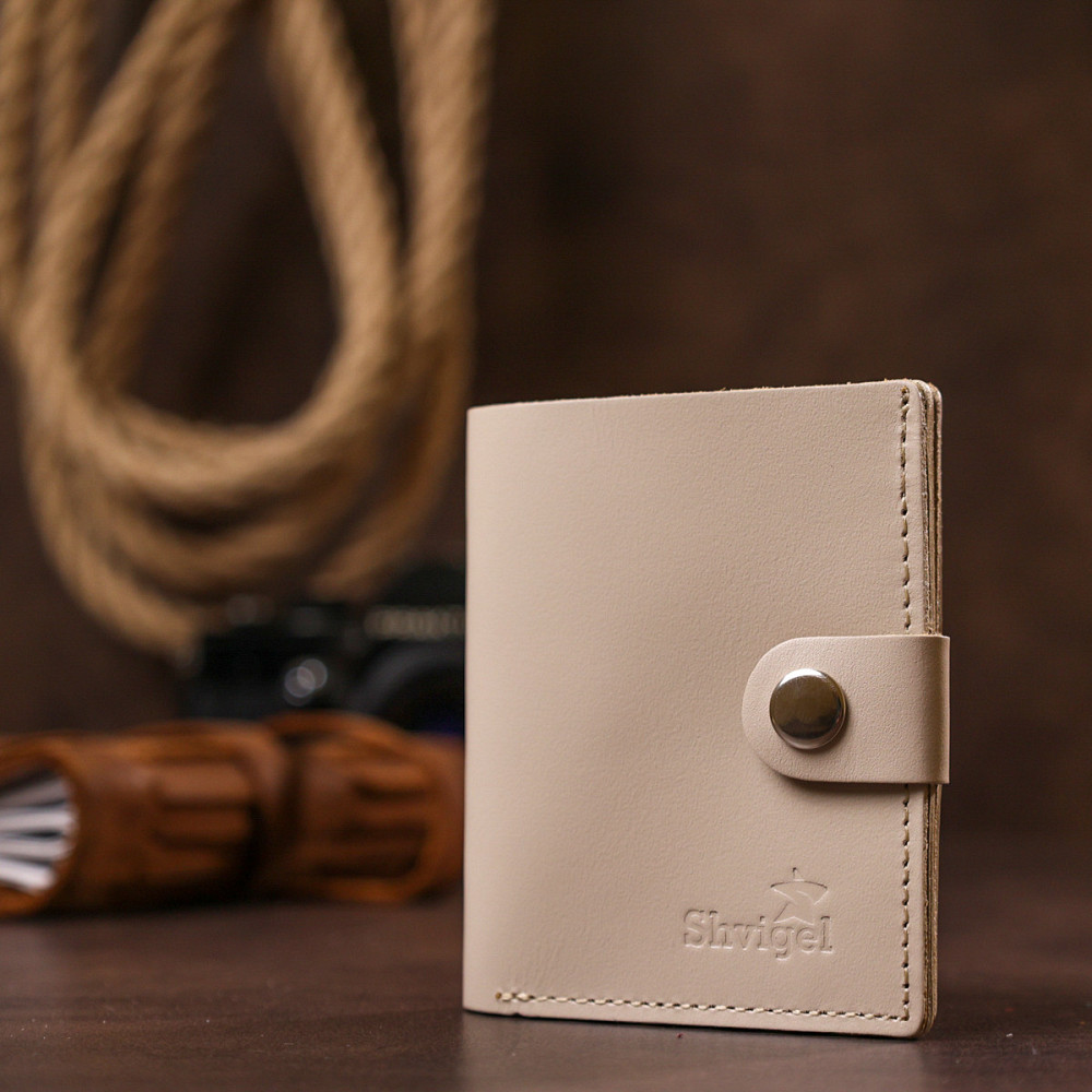 Компактное кожаное портмоне Бежевый (SHVIGEL) Киев - изображение 2
