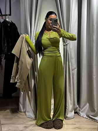 Женский стильный повседневный костюм двойка турецкая вискозная двунитка Оливка Одесса