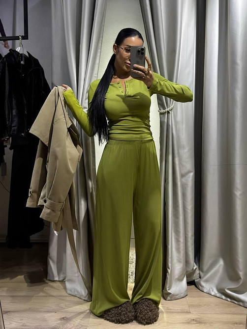 Женский стильный повседневный костюм двойка турецкая вискозная двунитка Оливка Одесса - изображение 5