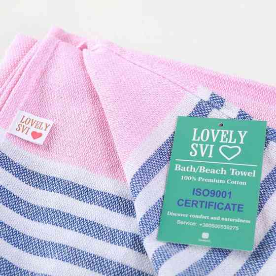 Полотенце пештемаль Lovely Svi хлопковое, пляжное, хамам, spa - XХL 100x180 см Pink/Blue Stripes Киев