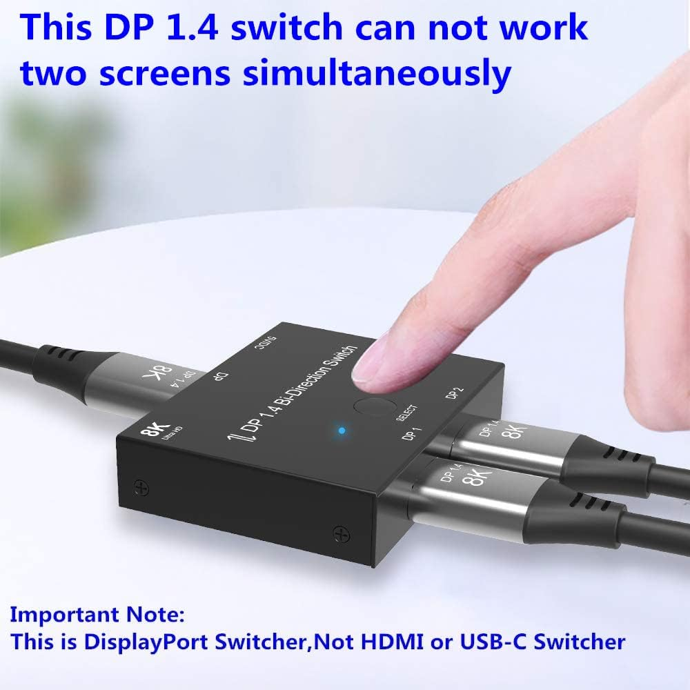 Двонаправлений перемикач DisplayPort 8K DP 1.4 8K@30Hz 4K@120Hz Розгалужувач-конвертер для кількох джерел та дисплеїв Київ - фото 3