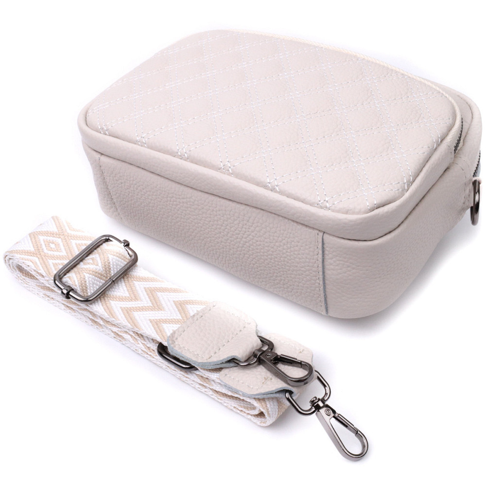 Сумка для жінок прошита ромбами на лицьовій стороні з натуральної шкіри Vintage 22633 Біла Київ - фото 7