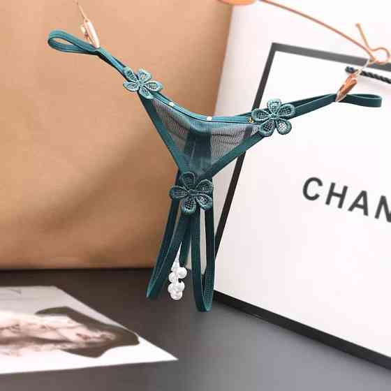 Трусики з доступом та бусинками еротичні універсальний зелений Київ