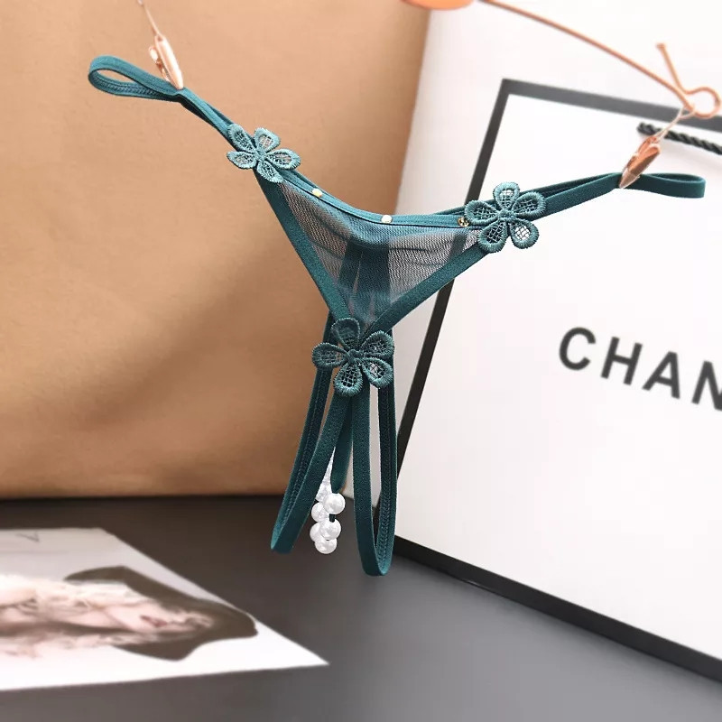 Трусики с доступом и с жемчугом эротические универсальный зеленый Киев - изображение 1