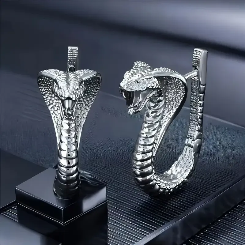 Серьги Кобра серебристые – стильная металлическая серьга в форме змеи Киев - изображение 1