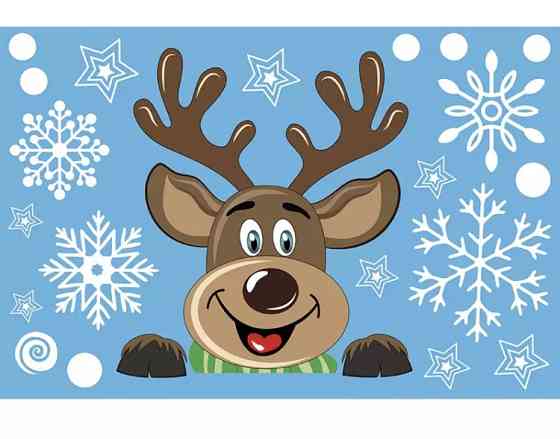 Наклейка Олень новогодняя - размер стикера 30*20см, силикон Киев