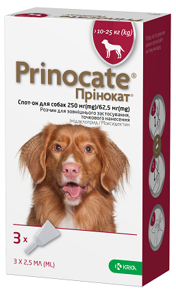 Prinocate Прінокат краплі від бліх та кліщів для собак 10-25кг, 250/62,5мг (3 піпетки/уп) Київ
