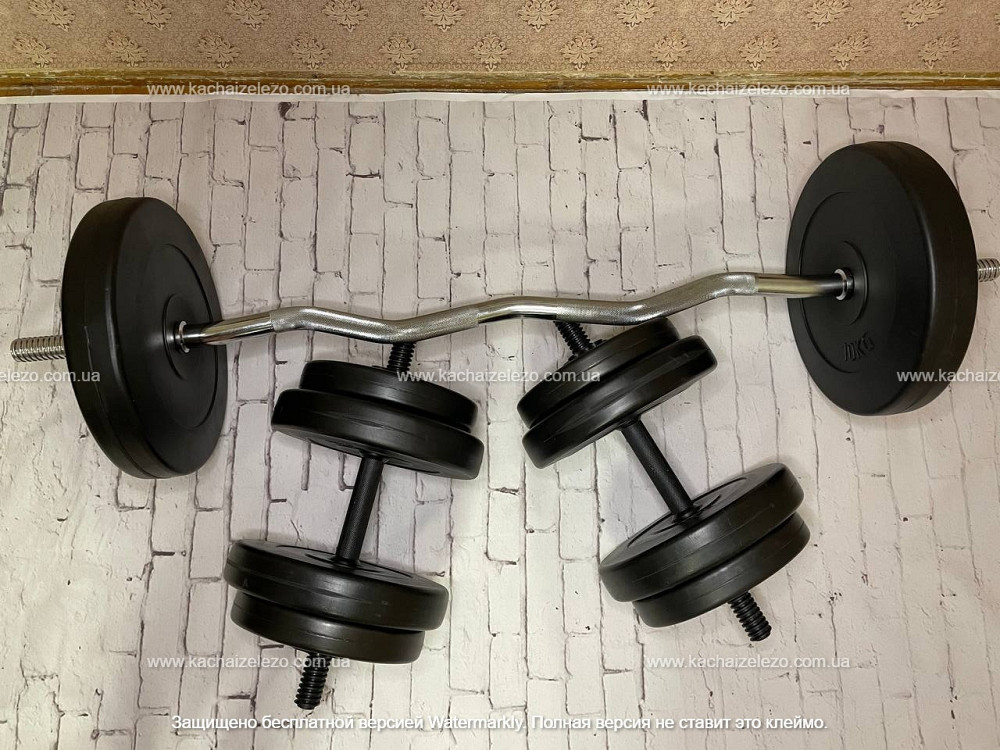 Штанга W-образная + гантели 60 кг с покрытием Гантели, гири, штанги и диски ударостойкий пластик Киев - изображение 5
