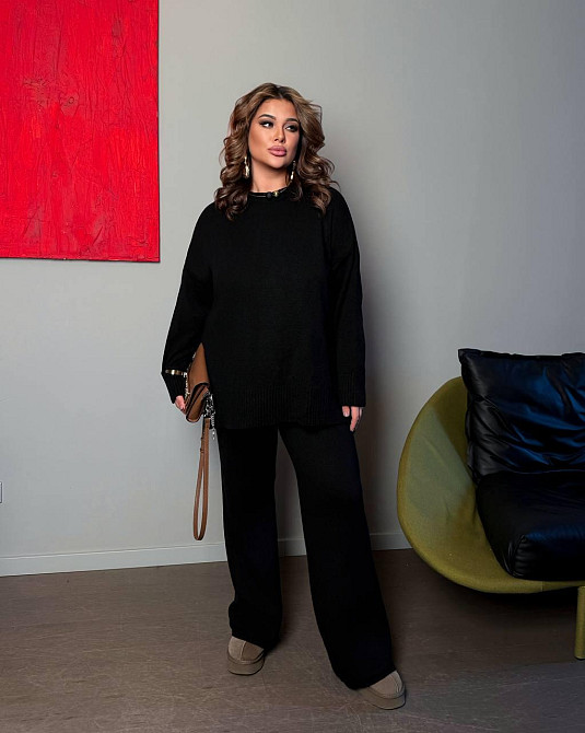 Женский базовый теплый костюм батал двойка машинная вязка с добавлением ангоры Черный Одесса - изображение 2