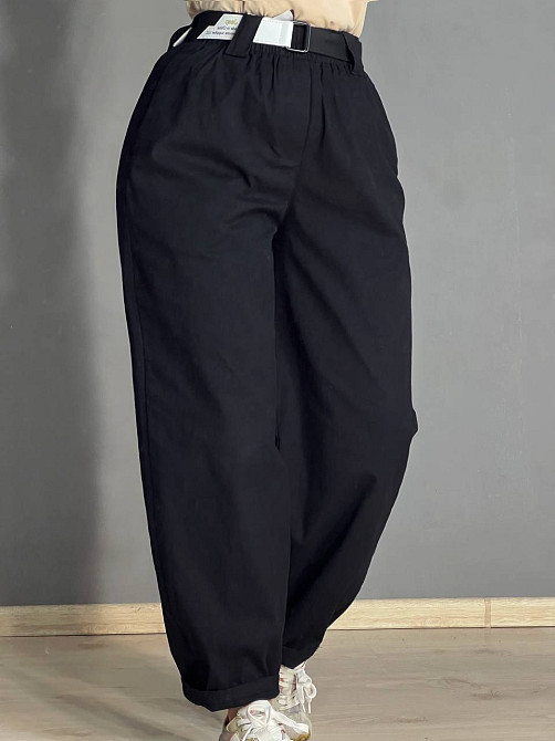 Брюки женские A-N 712 МОМ jeans широкие бананы облегченный тонкий коттон с ремнем черные, черный, M Киев - изображение 6