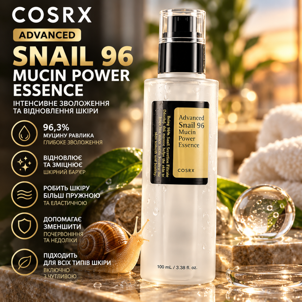 Есенція COSRX Advanced Snail 96 Mucin Power Essence 100 мл, 96,3% муцину равлика, зволоження та відновлення шкіри Київ - фото 1