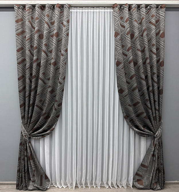Комплект готовых штор VR-Textil Жаккард Mystery № 1623ш Серый с венге 150х290 см 2 шт (33-0524) Киев - изображение 2