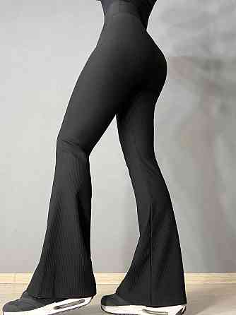 Лосины женские Kenalin D-14 клеш в рубчик с широким поясом и пуш аптейпами черные, черный, 2XL Киев