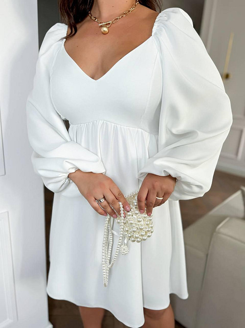 Женское романтическое платье батал с декольте плотная костюмка Белый, 46/48 Одесса - изображение 2