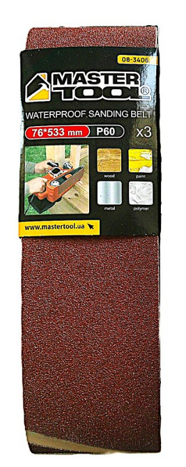 MASTERTOOL Стрічка шліфувальна MASTERTOOL зерно 60 76×533 мм 3 шт 08-3406 Коломия - фото 1