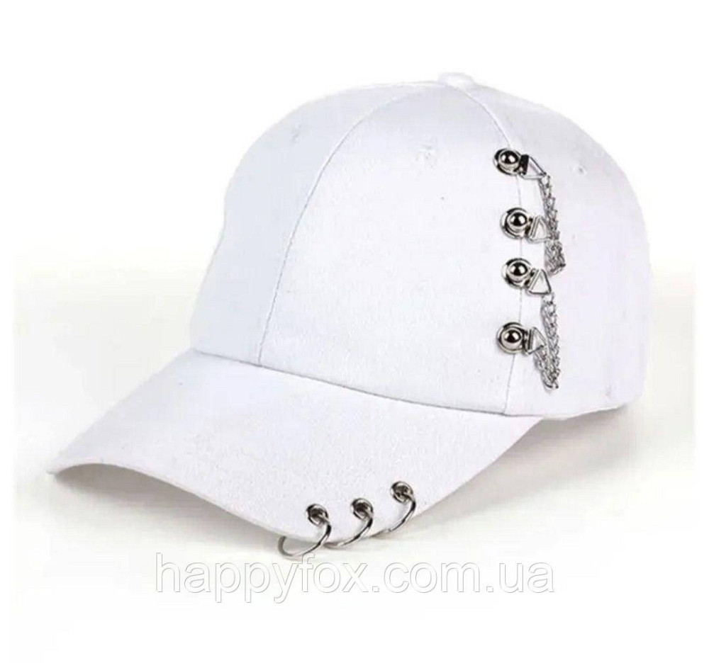 Кепка біла з кільцями та цепочкою, бейсболка унісекс Львів - фото 1