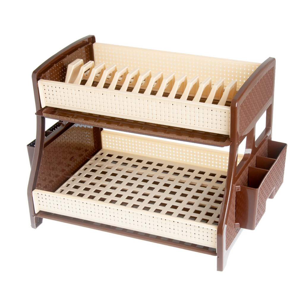 Сушка для посуды 2 ярусная, с 2-мя поддонами, R-Plastic бежево-коричневая Одесса - изображение 3