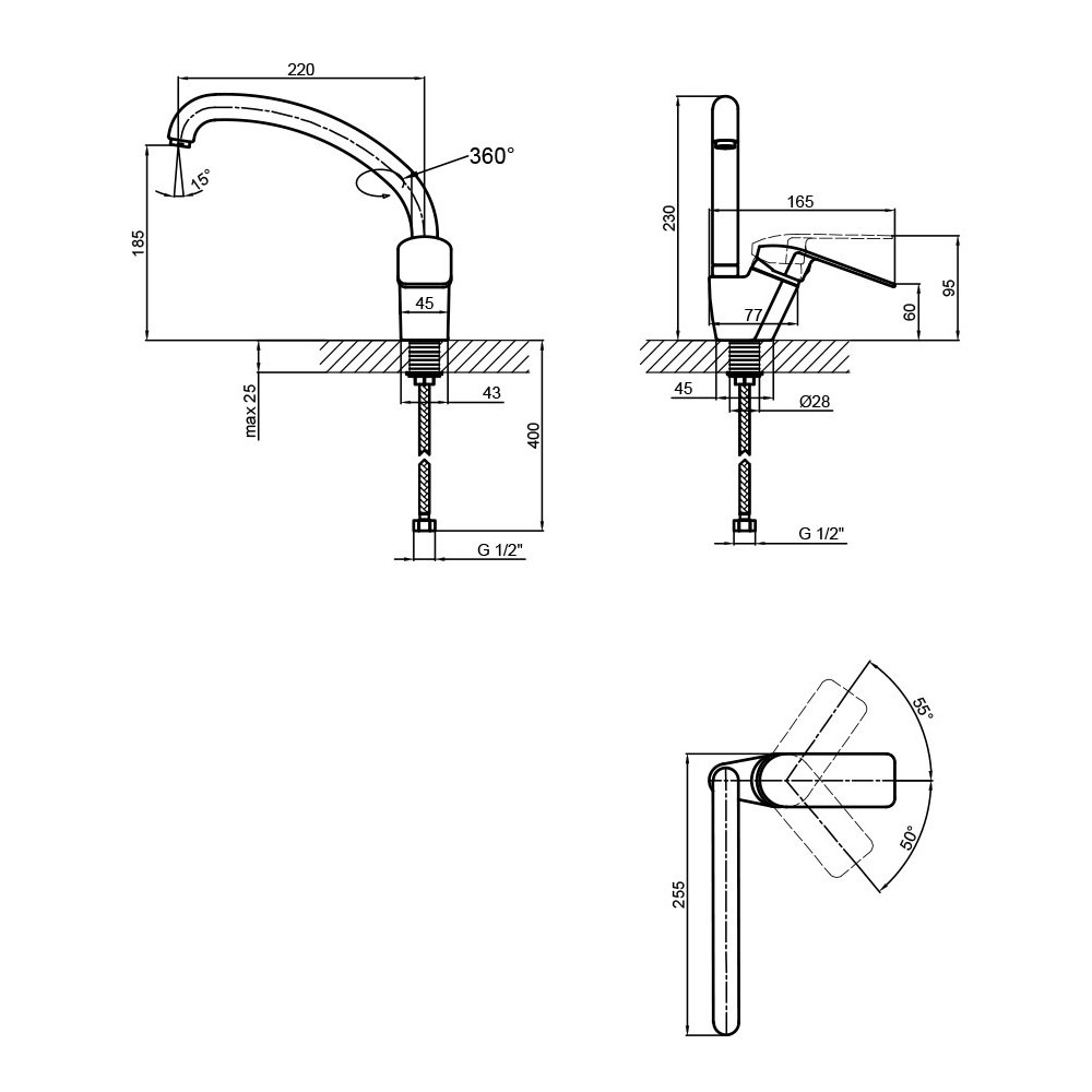 Змішувач для кухні Lidz Mars 008F (k40) LDMAR008FCRM34858 Chrome Київ - фото 2
