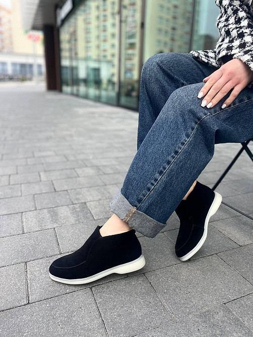 Лоферы женские GREMMY черные из натуральной замши с белой подошвой размер 36-41 (207/1) 36 Коломыя - изображение 1