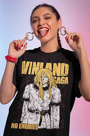 Футболка для хлопчика з аніме принтом Вінланд Сага Тхорфінн Но оверсайз (зріст від 165 до 180) Чорний AnimeJ0489m Дніпро