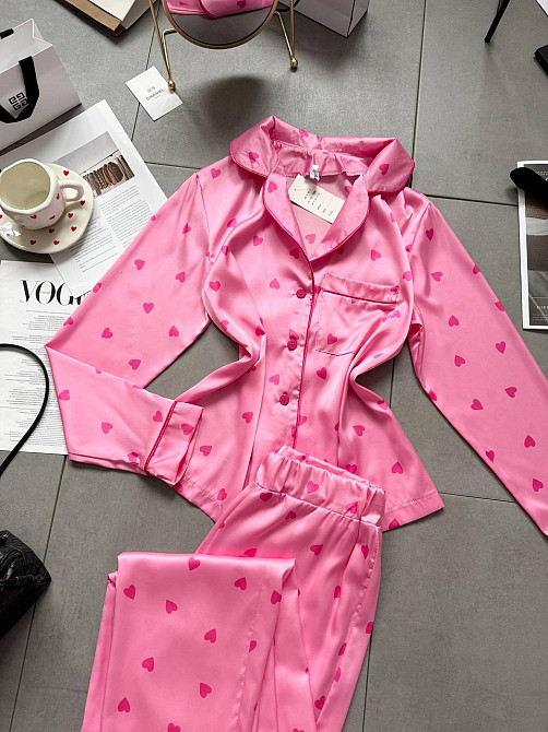 Женская стильная домашняя повседневная пижама шелк Розовый, 42/44 Одесса - изображение 1