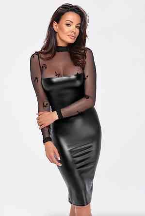 Сукня Noir Handmade F310 Sublime, S, black, міді, мокрий ефект, верх — сітка, довгий рукав Sex Aura Київ