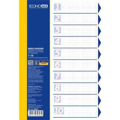 Разделитель страниц Economix А4 пластик, 10 разделов, разноцветный (E30803) Винница