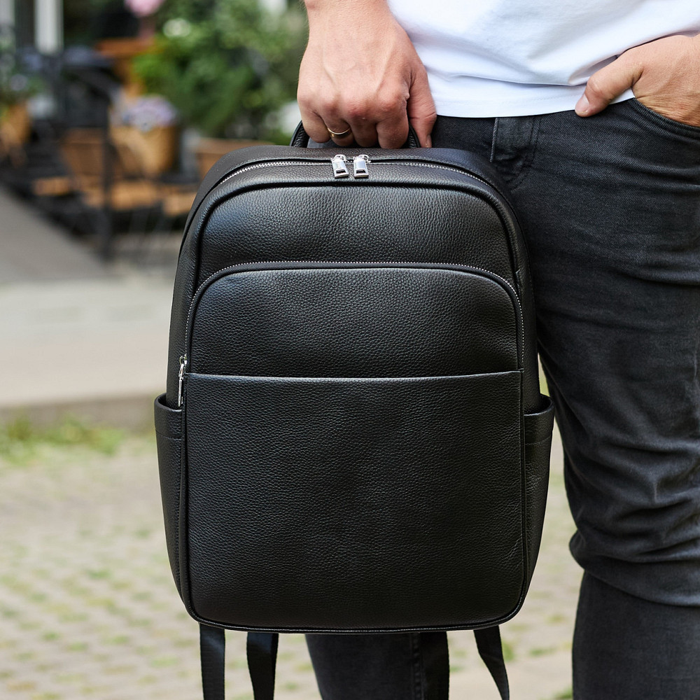 Універсальний чоловічий рюкзак із шкіри 41х31х16, зручний наплічник для ноутбука та документів, чорний Кам'янське - фото 11