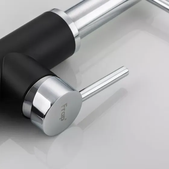 Змішувач для кухні Frap F4452-7 з гнучким виливом, 2 режими, чорно/білий Київ