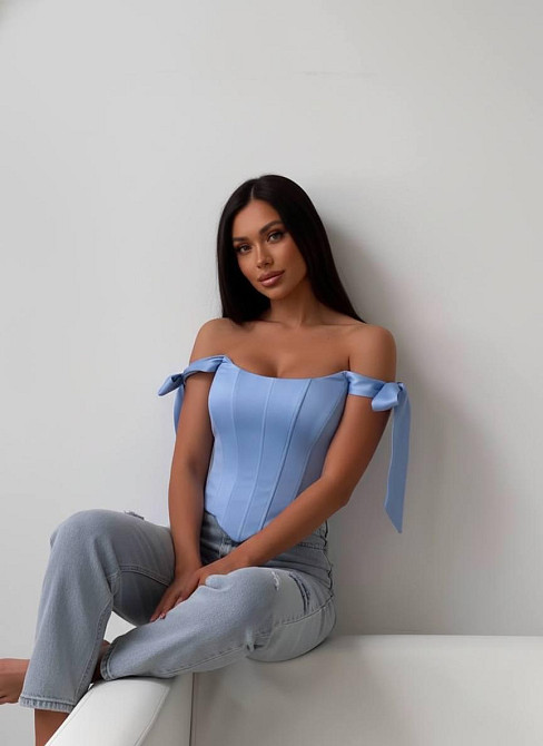 Жіночий стильний корсет на змійці королівський шовк. Блакитний, 44/46 Одеса - фото 1