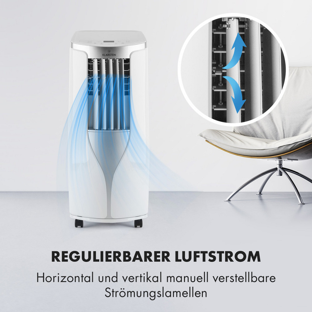 Новый мобильный кондиционер Breeze 9 4-в-1 9 000 BTU / 2,6 кВт EEK A Напольные ролики Функция таймера Белый / Ровно - изображение 6