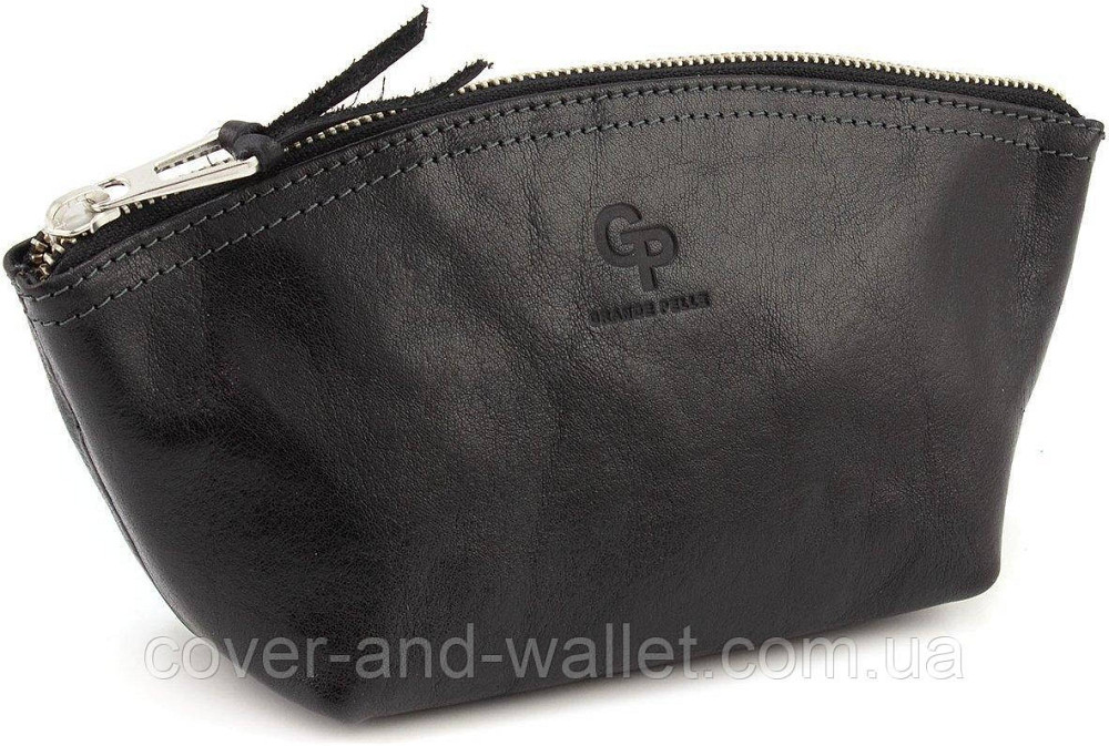 Стильна жіноча шкіряна косметичка чорного кольору Grande Pelle Київ - фото 1
