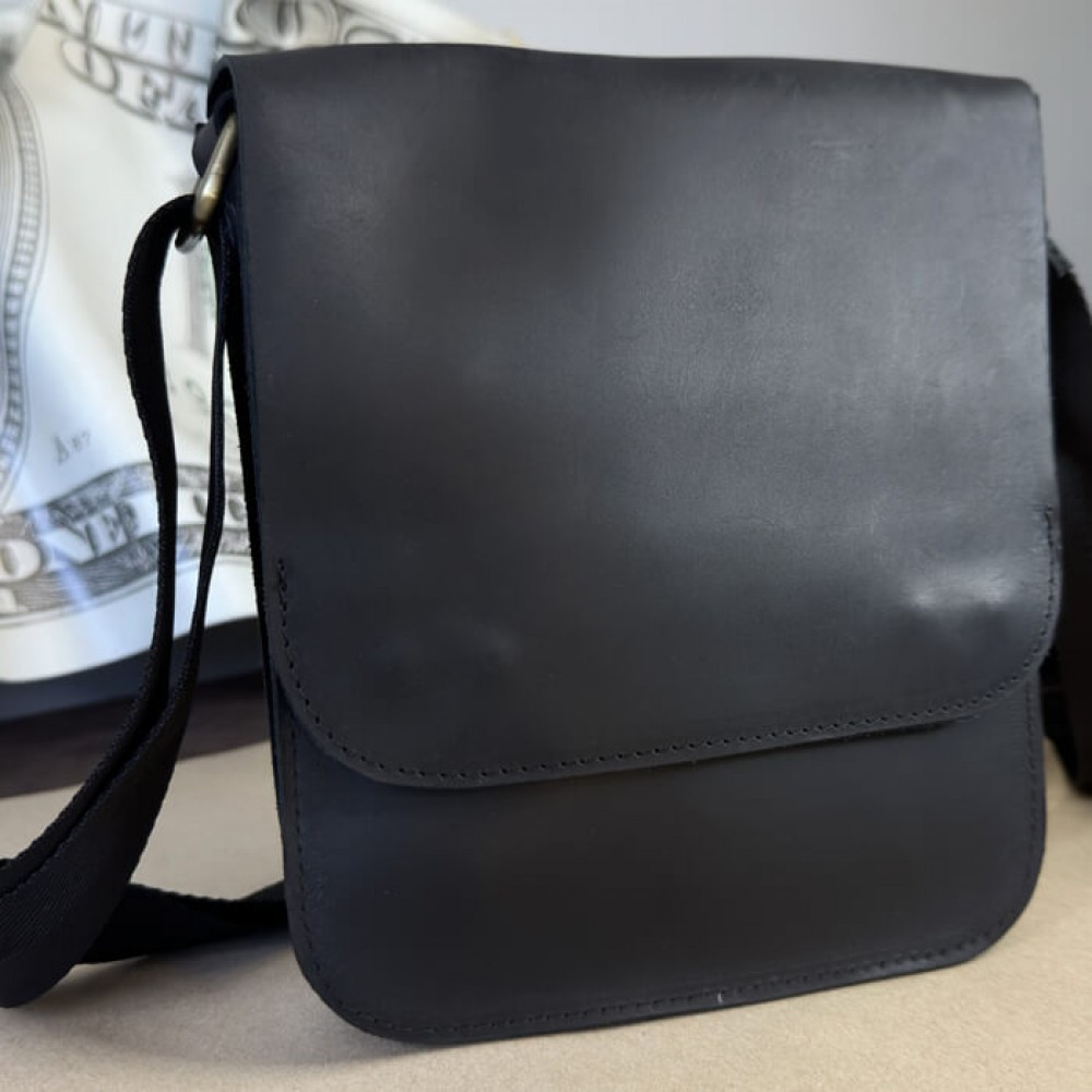 Сумка через плече чоловіча чорна Майамі, сумка месенджер чоловіча 20*24*4 см з широким ремінцемMasterSem Київ - фото 1