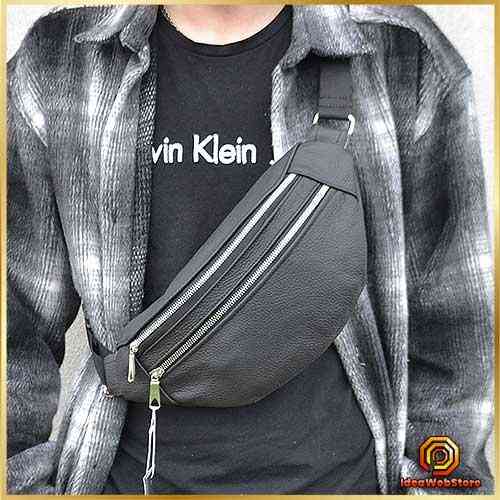 Стильная сумка бананка мужская кожаная черная Поясная нагрудная сумка натуральная кожа Киев
