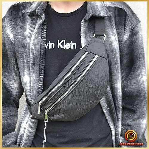 Стильна сумка бананка чоловіча шкіряна чорна Поясна нагрудна сумка натуральна шкіра Київ - фото 1