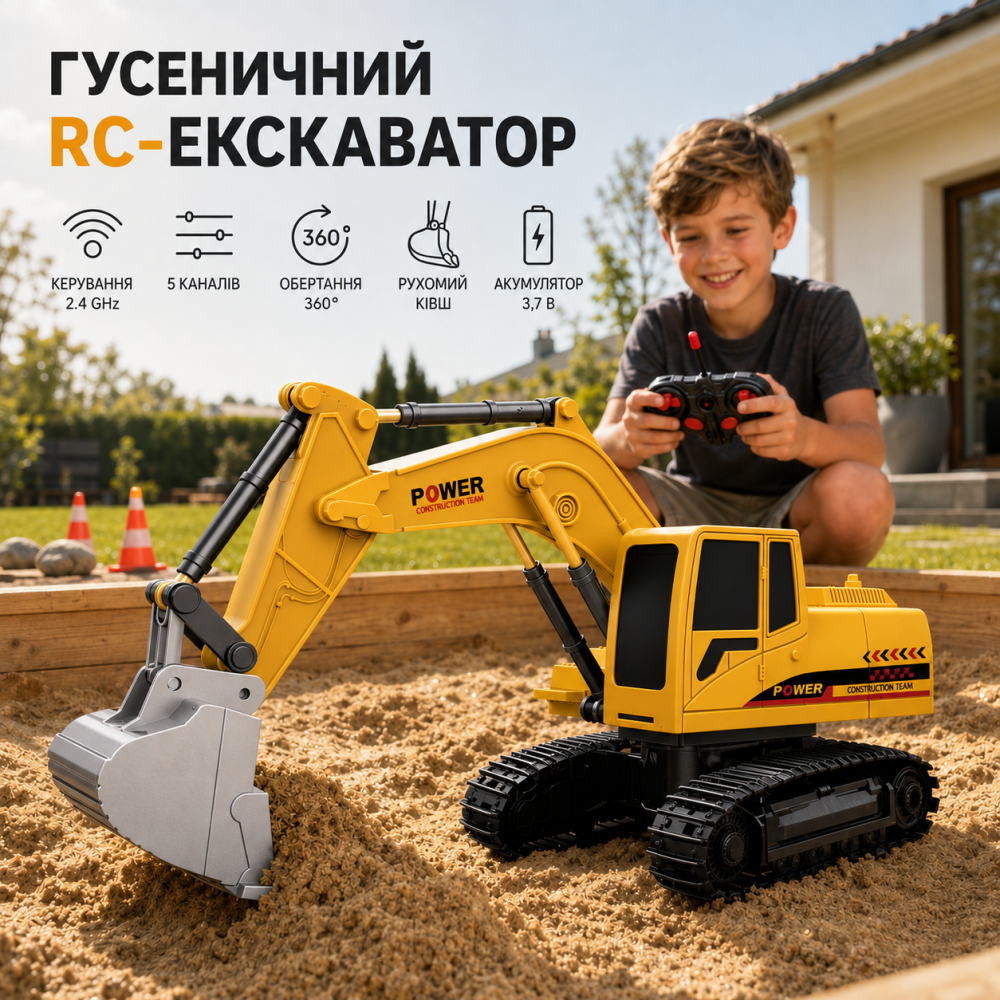 Детский гусеничный экскаватор RC на пульте 2.4 GHz, 5 каналов, 360°, подвижный ковш, аккумулятор 3.7 В Киев - изображение 7