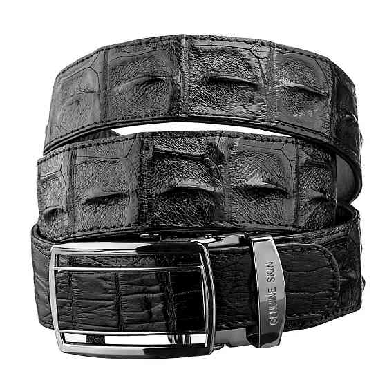 Ремінь-автомат CROCODILE LEATHER 18236 з натуральної шкіри крокодила (каймана) Чорний Київ