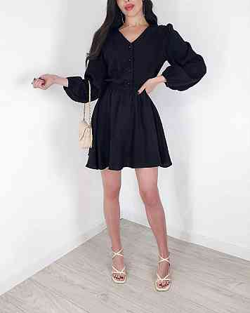 Женское легкое мини платье из натуральной ткани муслин Черный, Oversize 42/46 Одесса