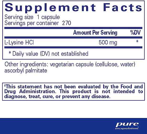 L-лізин підтримка імунітету Pure Encapsulations l-Lysine 270 капс Київ