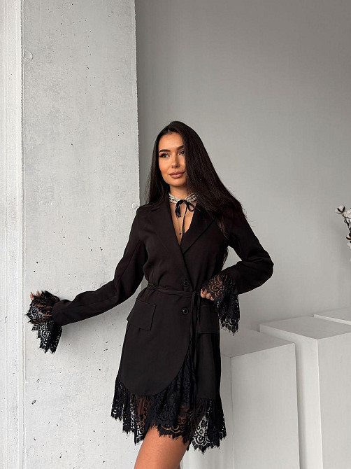 Жіноча стильна романтична сукня-піджак з мереживом креп костюмка 54/56 Одеса - фото 2