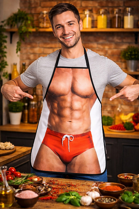 Фартух з приколом чоловічий з пресом кухонний для гриля та барбекю 73 на 57 см різнобарвний Київ - фото 3