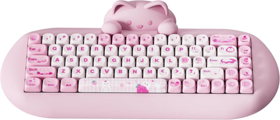 Механічна клавіатура YUNZII C68 Cute Cat 65% RGB, Bluetooth/2.4G/USB-C, Hot Swap, Milk Switch, рожева Київ
