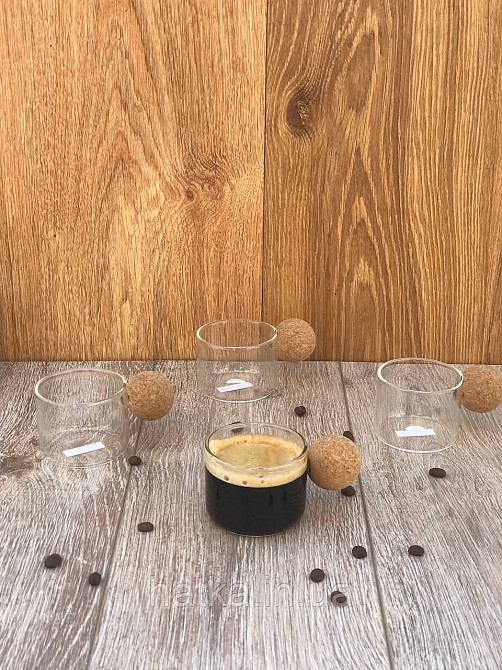 Набір чашок 4 шт Olens "Круг" 150 мл скляна чашка з корковою ручкою Київ - фото 2